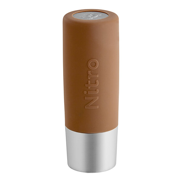 A brown and silver cylindrical iSi nitro charger holder.
