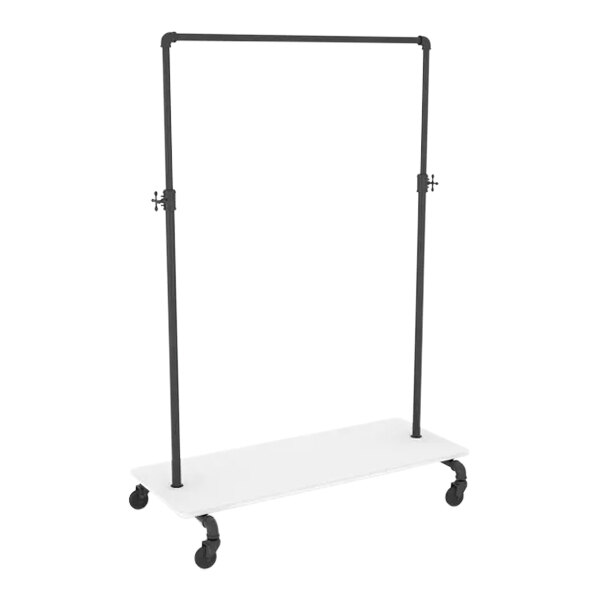 An Econoco anthracite gray metal ballet garment rack with a white base shelf and hangrail.