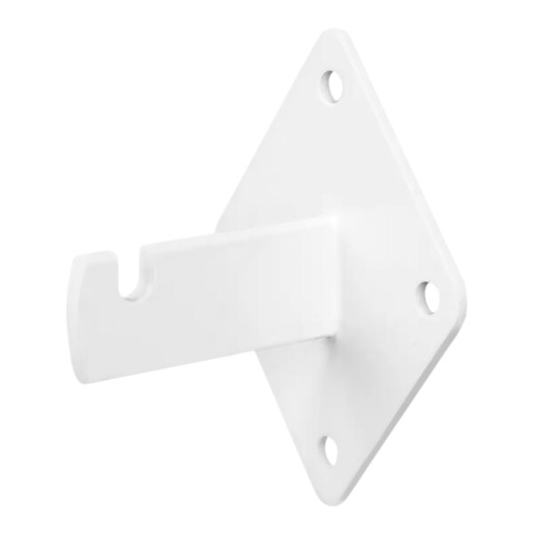 A white metal wall mount bracket with holes.