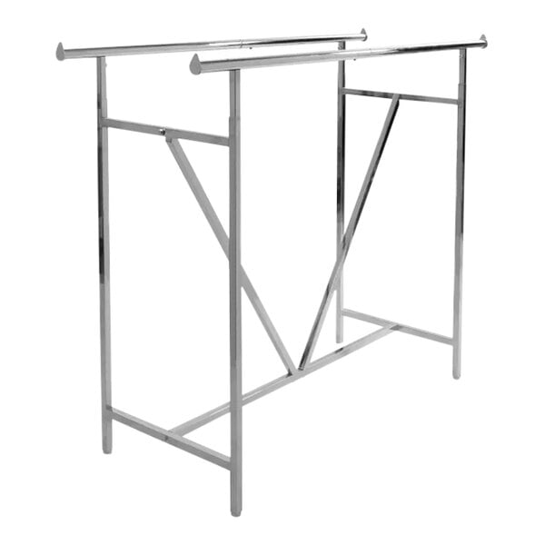 A chrome metal rack with two bars.