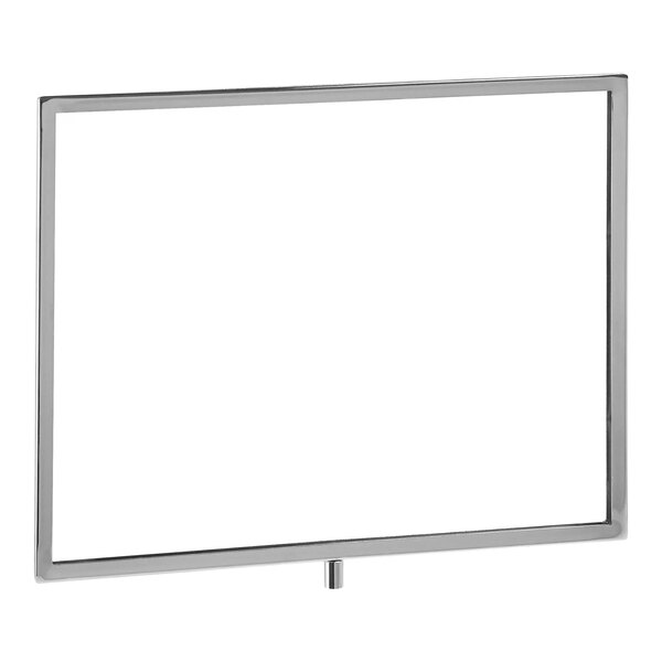 A white board with a metal frame holding a sign.