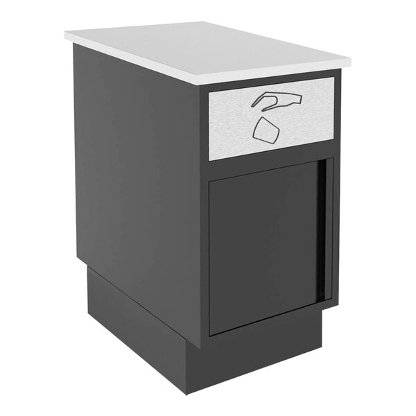A black and white rectangular ShopCo modular food and beverage cabinet with a white top.