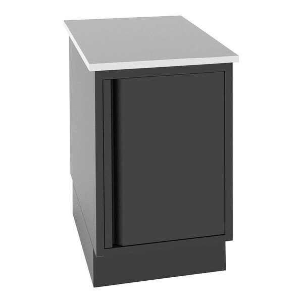 A white rectangular ShopCo cabinet with a black door.