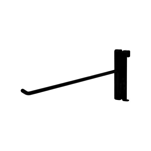 A black steel peg hook on a white background.