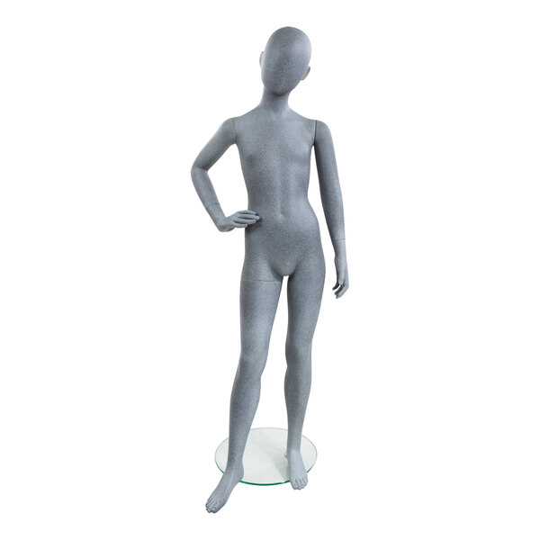 An Econoco Slate mannequin standing on a glass base.