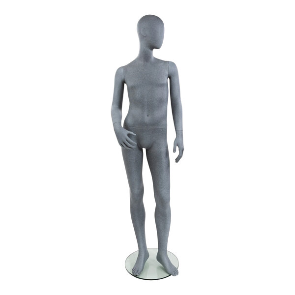 A full shot of a gray Econoco mannequin with a hand on the side.