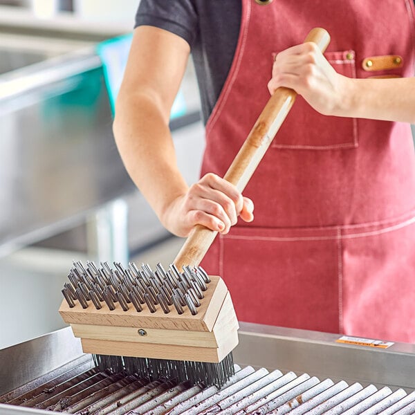 Choice 24" Double Head Steel Bristle Grill / Charbroiler Brush with Coarse Scraping and Medium Brush Bristles
