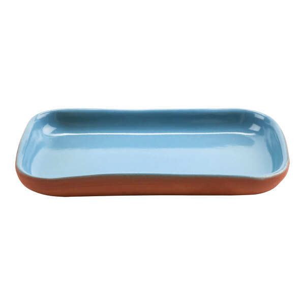 A blue rectangular terracotta tray.