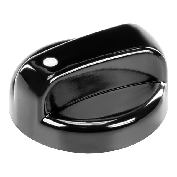 A black plastic Hatco knob with a white dot.