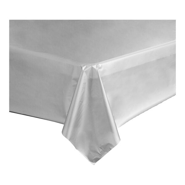 A metallic silver plastic Table Mate table cover roll.