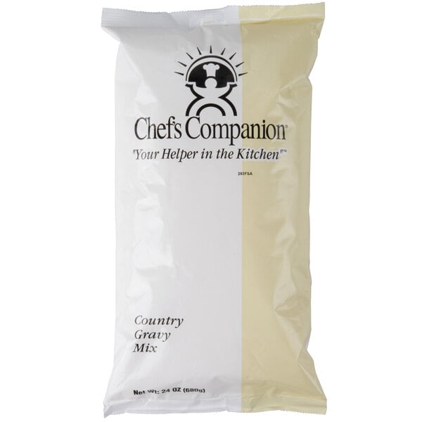 A white Chef's Companion bag with black and yellow text for Country Gravy Mix.