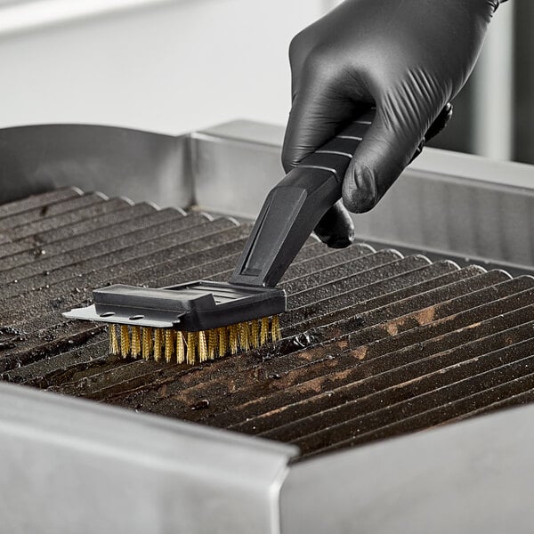 Choice 10 1/2" Brass Bristle Grill / Charbroiler Brush with Scraper