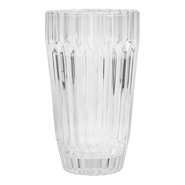 A clear Fortessa Archie beverage glass with a pattern.