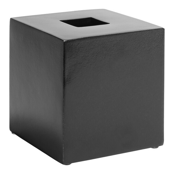 A black square Room360 Onyx tissue box cover with a hole in the center.