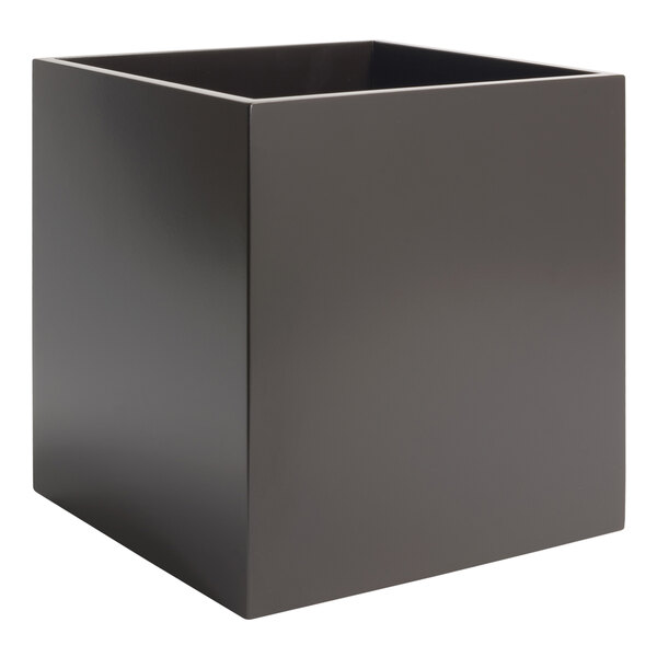 A black square chocolate resin wastebasket with a lid.