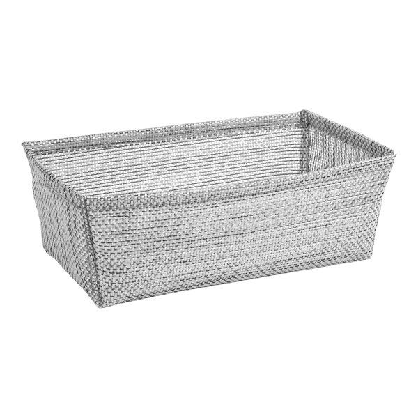 A Front of the House grey rectangular mesh basket with handles.