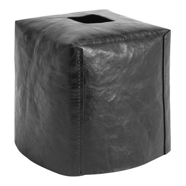 A black leather Room360 Austin square tissue box cover.