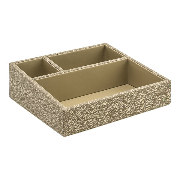 A dune faux shagreen organizer box with three compartments on a table.
