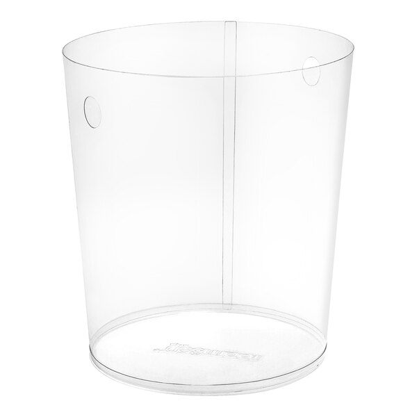 A clear plastic tapered wastebasket liner.