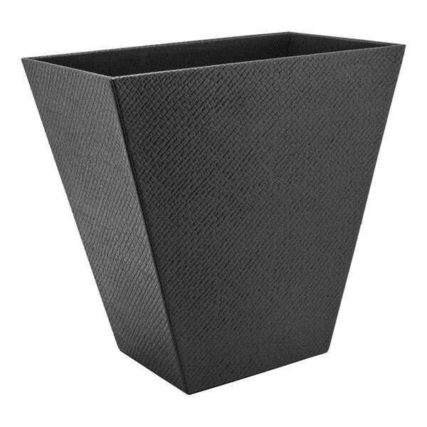 A Room360 black faux pandan rectangular wastebasket with a textured surface.