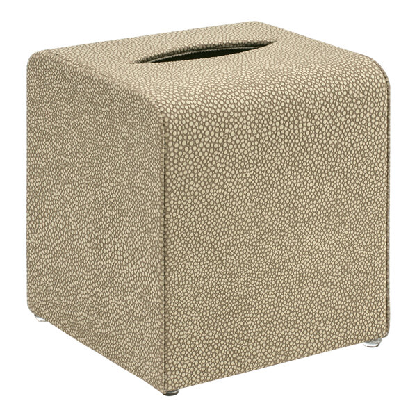 A square beige Room360 Belize tissue box cover.