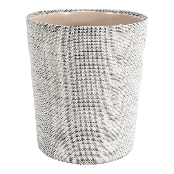 A gray woven Front of the House Metroweave wastebasket.