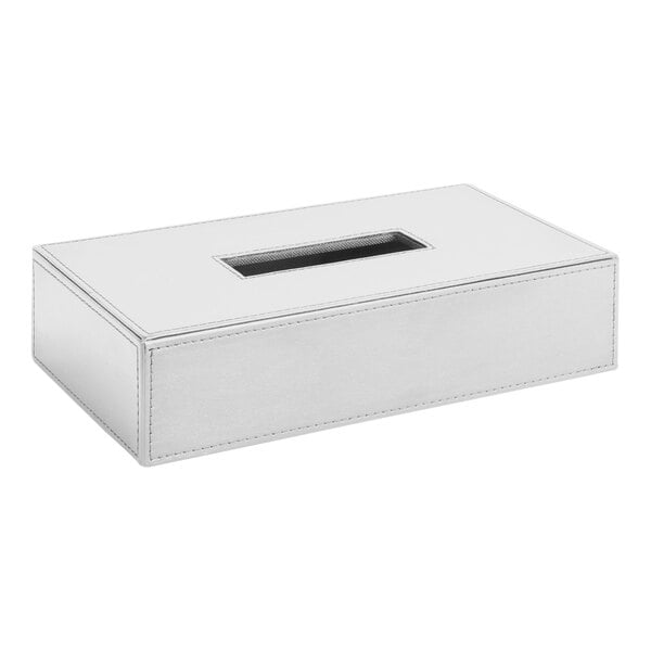 A white rectangular tissue box cover with a window in the top.