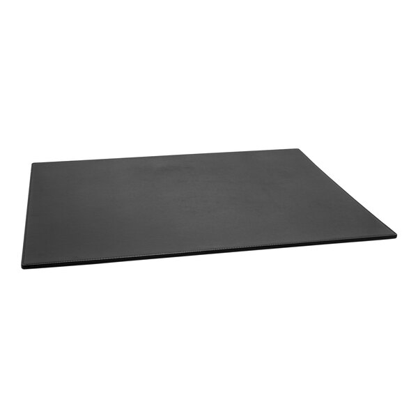 A black rectangular Room360 London faux leather desk pad on a white table.