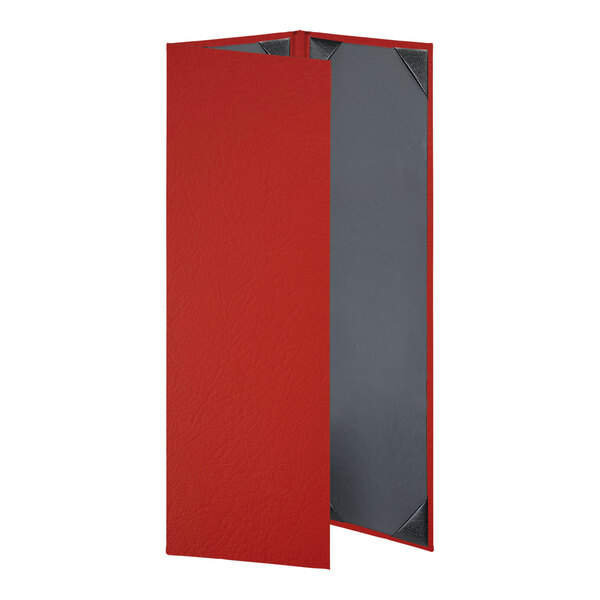 A red rectangular menu cover with a grey edge.