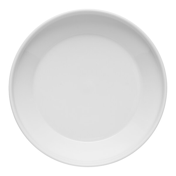 A white porcelain coupe bowl with a rim on a white background.