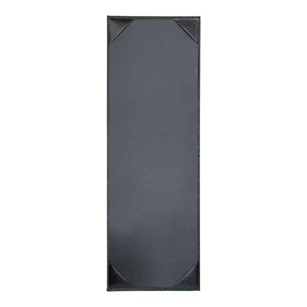 A rectangular black menu cover with white corners.