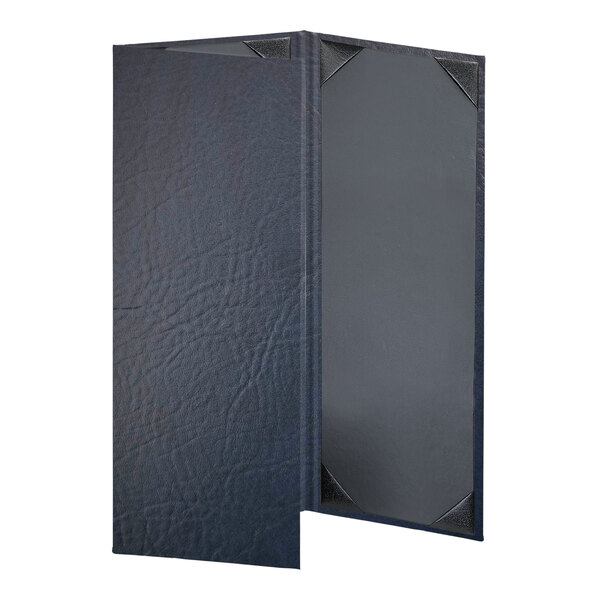 A navy leather H. Risch, Inc. menu cover with black borders.