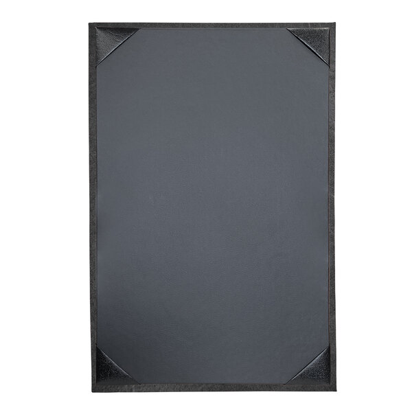 A black rectangular menu cover with black corners and a black border.