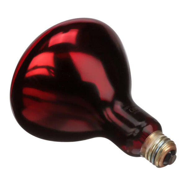 A close-up of a red infrared light bulb.