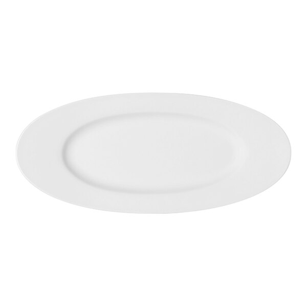 A white porcelain platter with an oval shape.