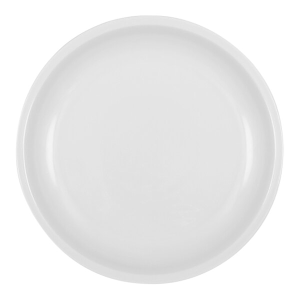 A Bauscher bright white porcelain coupe plate with a white background.