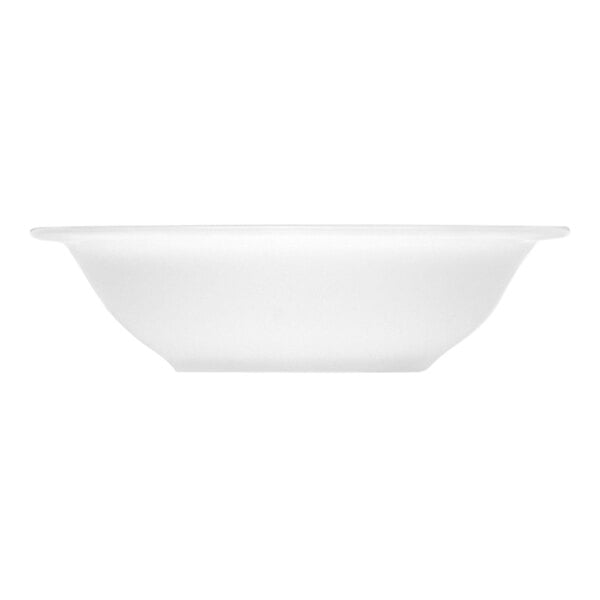 A close-up of a Bauscher bright white porcelain salad bowl with an embossed design.