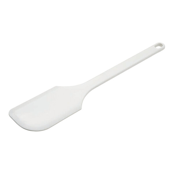 A white Matfer Bourgeat Exoglass spatula with a beveled edge and a handle.
