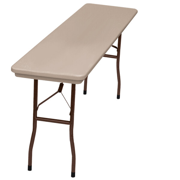 A mocha granite rectangular Correll folding table with legs.