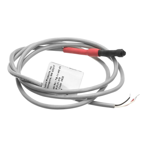 A grey Hatco thermostat probe with a red and black connector.