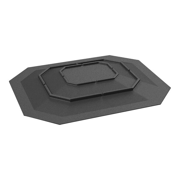 A black rectangular plastic pyramid bin riser.