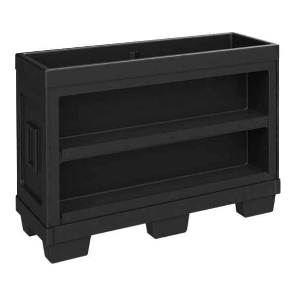 A black plastic Borray end cap with two shelves.