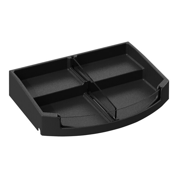 A black plastic Borray shelf organizer with two tiers and two compartments.