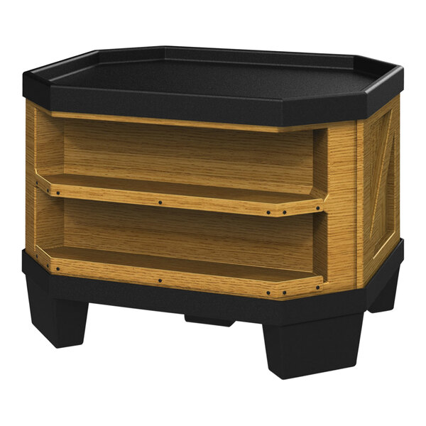 A wooden and black Borray Orchard Bin with 2 shelves.
