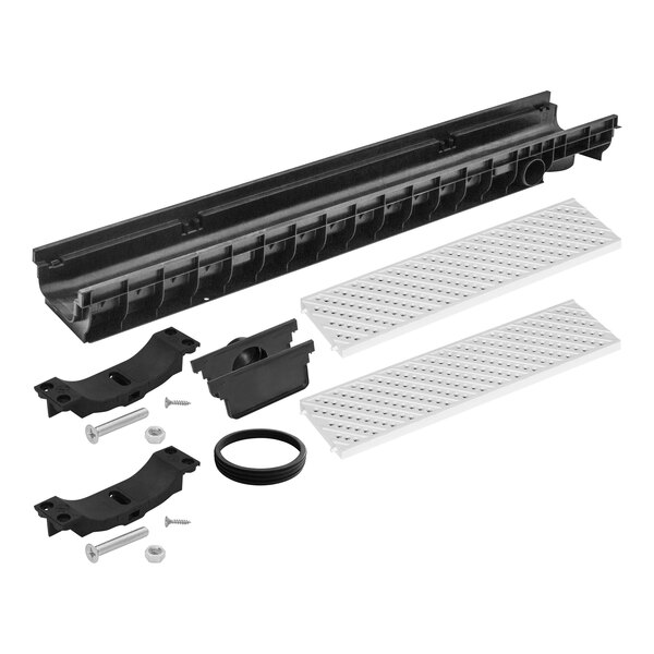 Josam TD-130-ABS-LBK-ECS-110GSKT Lite-Line 39 3/8" Shallow Trench Drain System with ABS Class A Grates, Locking Bar Devices, Outlet Gasket, and End Cap Set