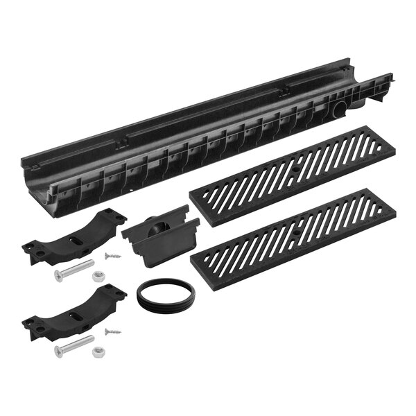 Josam TD-130-CI-LBK-ECS-110GSKT Lite-Line 39 3/8" Shallow Trench Drain System with Cast Iron Class C Grates, Locking Bar Devices, Outlet Gasket, and End Cap Set