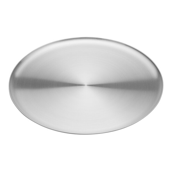 An American Metalcraft silver stainless steel plate with a circular surface.
