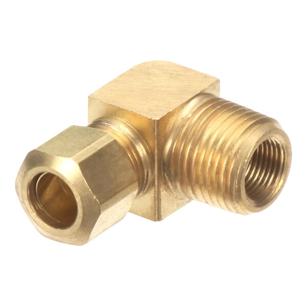 A gold metal piece with a brass nut.