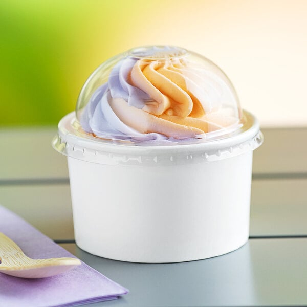 Choice 6 oz. White Paper Frozen Yogurt / Food Cup with Dome Lid - 50/Pack