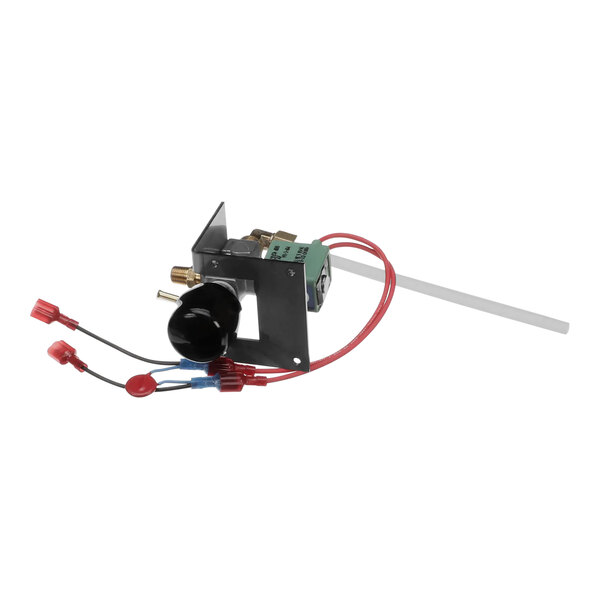 An AccuTemp water valve kit with a small metal device and red wires.